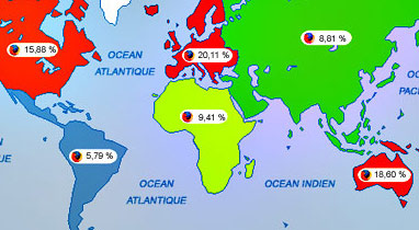 Weltkarte mit den Firefox-Marktanteilen weltweit Anfang 2006